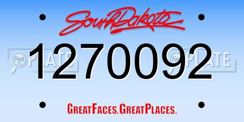 1270092 South Dakota License Plate