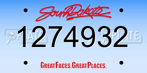 1274932 South Dakota License Plate