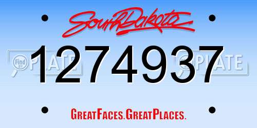 1274937 South Dakota License Plate