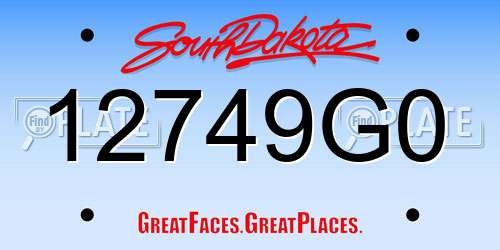 12749G0 South Dakota License Plate