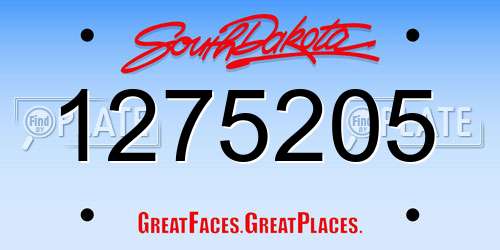 1275205 South Dakota License Plate