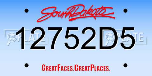 12752D5 South Dakota License Plate