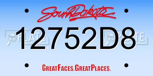12752D8 South Dakota License Plate