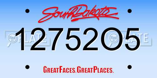 12752O5 South Dakota License Plate