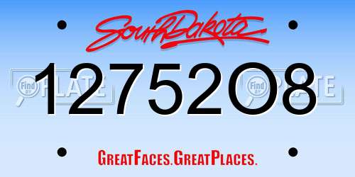 12752O8 South Dakota License Plate