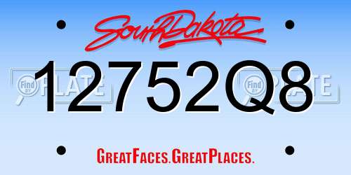 12752Q8 South Dakota License Plate