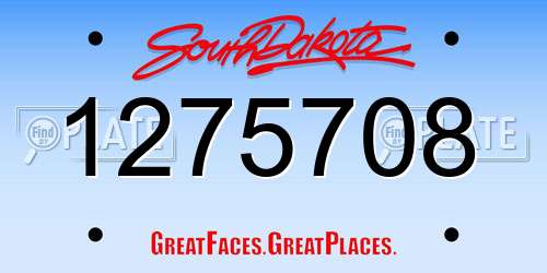 1275708 South Dakota License Plate