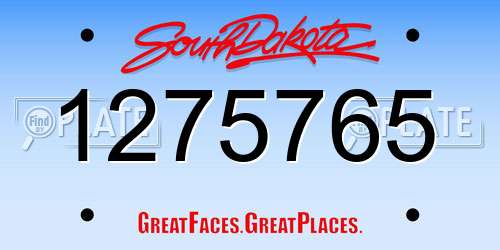 1275765 South Dakota License Plate