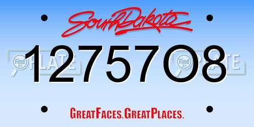 12757O8 South Dakota License Plate