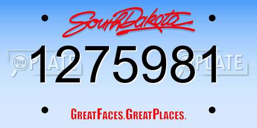 1275981 South Dakota License Plate