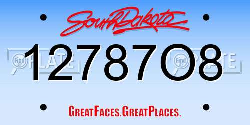 12787O8 South Dakota License Plate