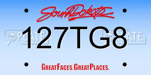 127TG8 South Dakota License Plate