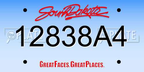 12838A4 South Dakota License Plate