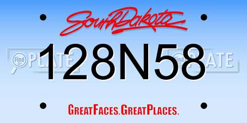 128N58 South Dakota License Plate