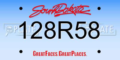 128R58 South Dakota License Plate