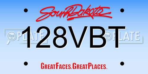 128VBT South Dakota License Plate