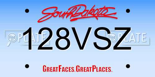 128VSZ South Dakota License Plate