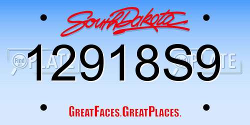 12918S9 South Dakota License Plate