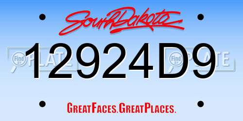 12924D9 South Dakota License Plate