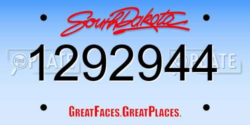 1292944 South Dakota License Plate
