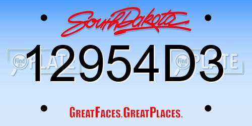 12954D3 South Dakota License Plate