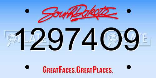 12974O9 South Dakota License Plate