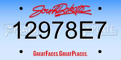 12978E7 South Dakota License Plate
