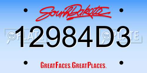 12984D3 South Dakota License Plate