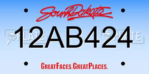 12AB424 South Dakota License Plate