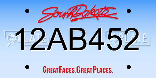 12AB452 South Dakota License Plate