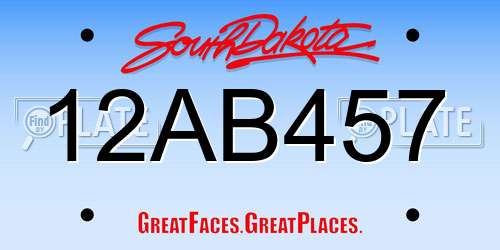 12AB457 South Dakota License Plate