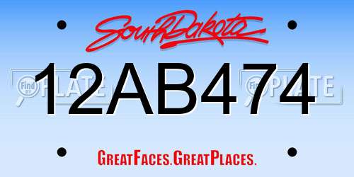 12AB474 South Dakota License Plate