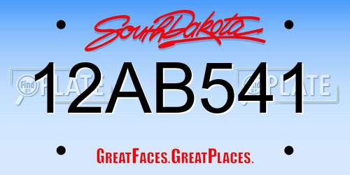 12AB541 South Dakota License Plate