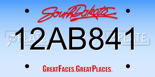 12AB841 South Dakota License Plate