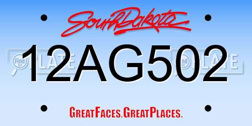 12AG502 South Dakota License Plate