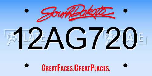 12AG720 South Dakota License Plate
