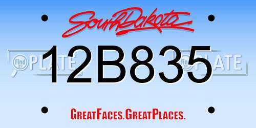 12B835 South Dakota License Plate