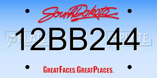 12BB244 South Dakota License Plate