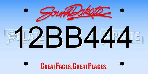 12BB444 South Dakota License Plate