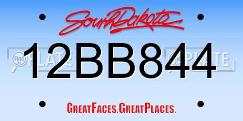 12BB844 South Dakota License Plate
