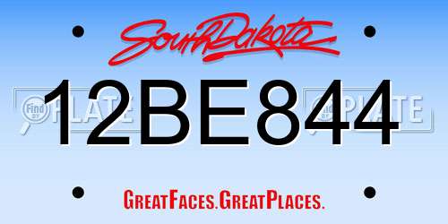 12BE844 South Dakota License Plate
