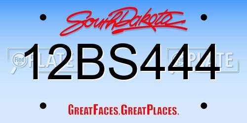 12BS444 South Dakota License Plate