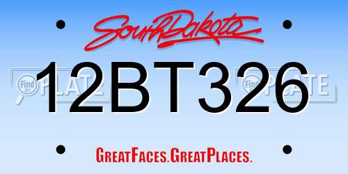 12BT326 South Dakota License Plate