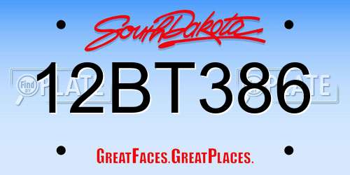 12BT386 South Dakota License Plate