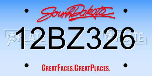 12BZ326 South Dakota License Plate