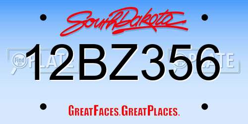 12BZ356 South Dakota License Plate