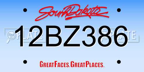 12BZ386 South Dakota License Plate