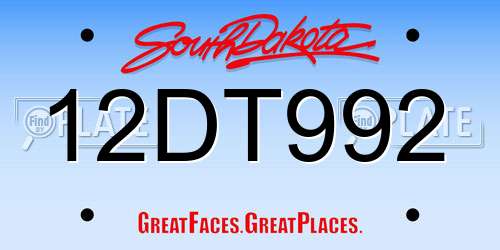 12DT992 South Dakota License Plate