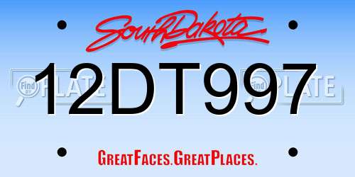 12DT997 South Dakota License Plate
