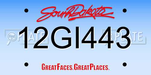 12GI443 South Dakota License Plate